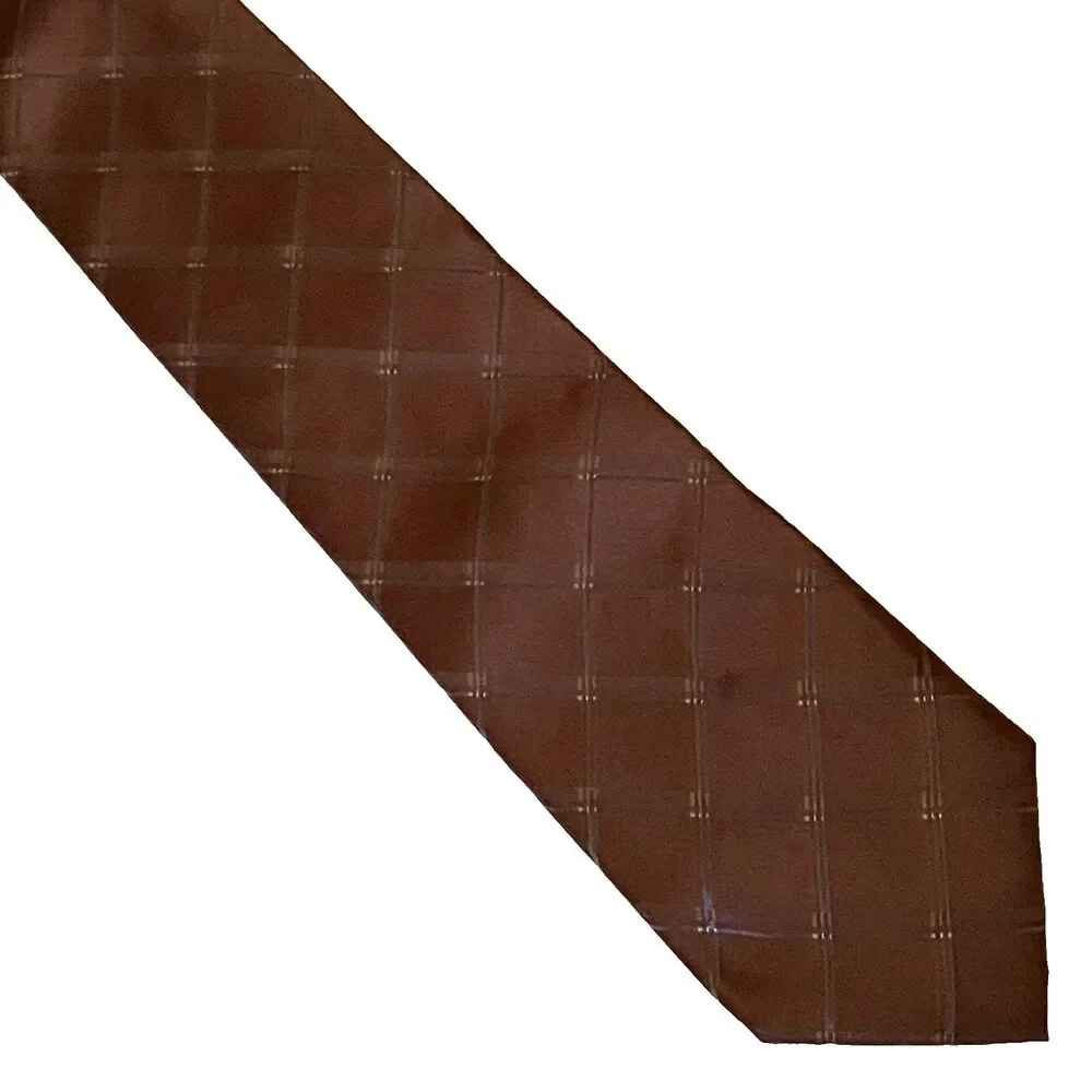 Banana Republic Tie Iridescent Plaid Maroon Red Brown Silk Preppy Career